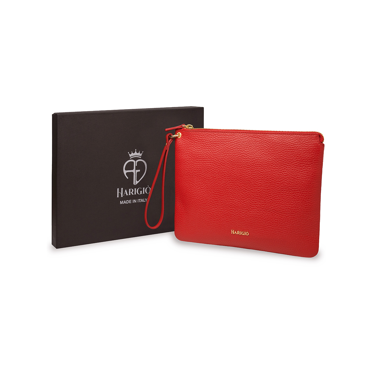 Pochette in vera pelle da donna rossa, con tracolla e manico a mano