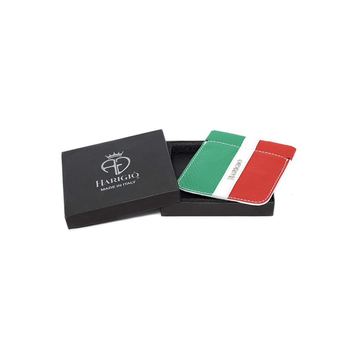 Portamonete unisex in pelle, borsello tricolore con chiusura a molla