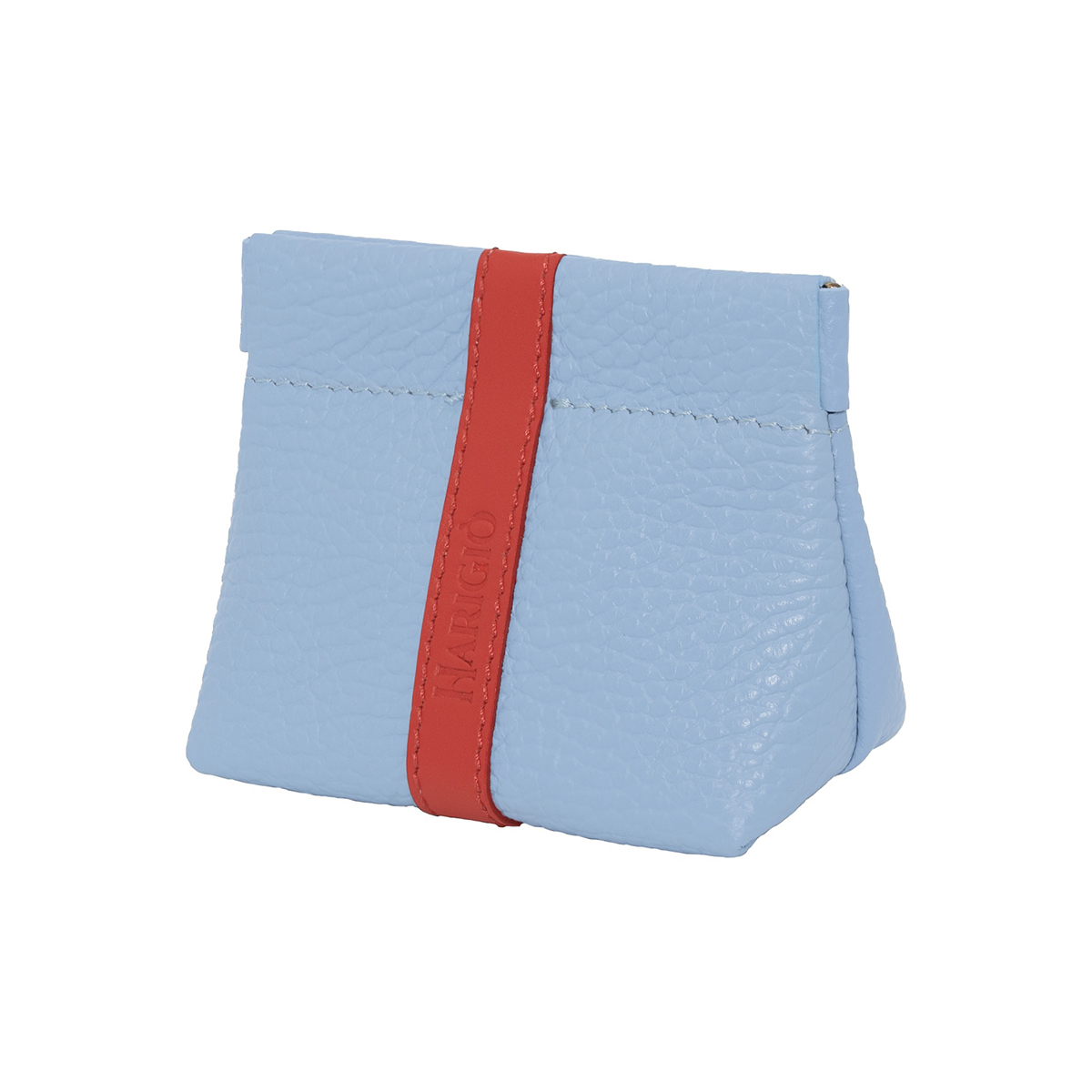 Portamonete in pelle celeste rosso, borsello donna chiusura a scatto