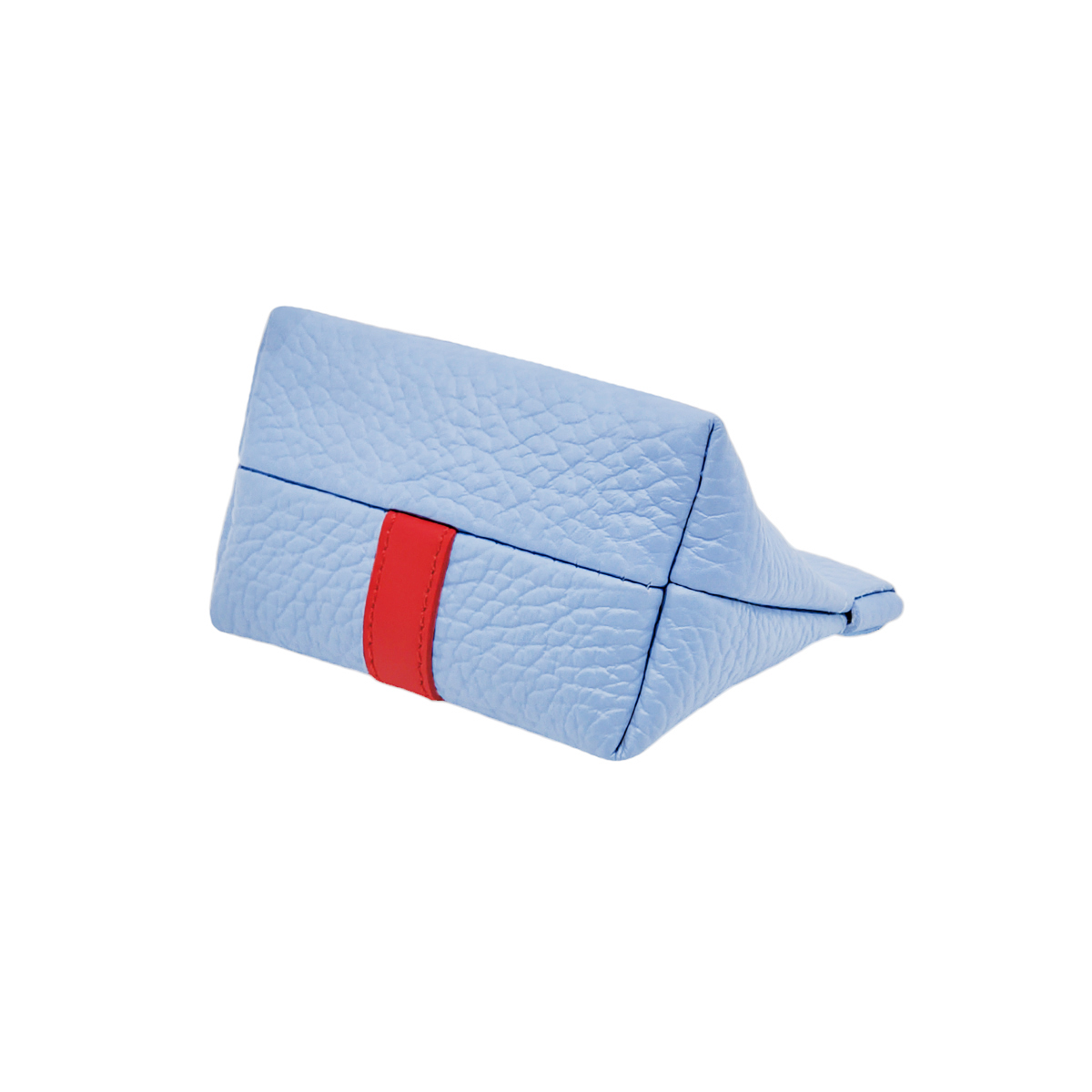 Portamonete in pelle celeste rosso, borsello donna chiusura a scatto