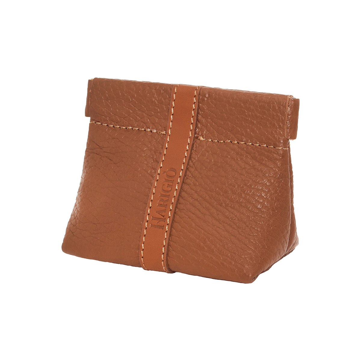 Portamonete vera pelle marrone chiaro, borsello donna chiusura a molla