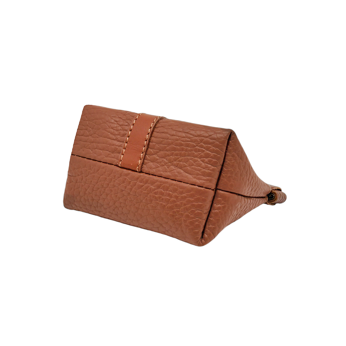 Portamonete vera pelle marrone chiaro, borsello donna chiusura a molla