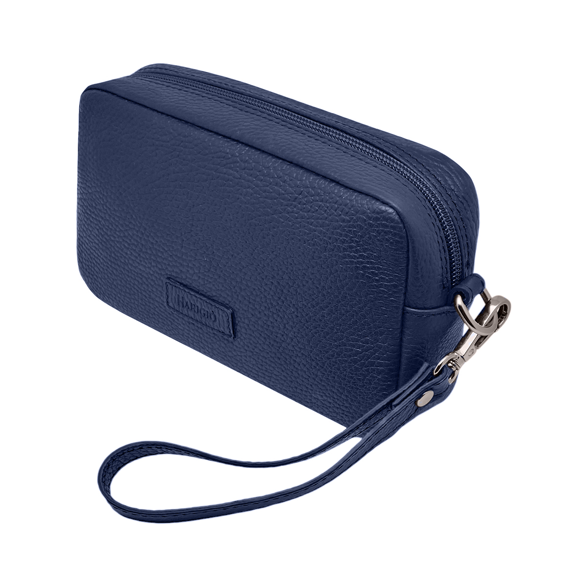 Borsello colore blu chiaro in vera pelle, marsupio da polso per uomo