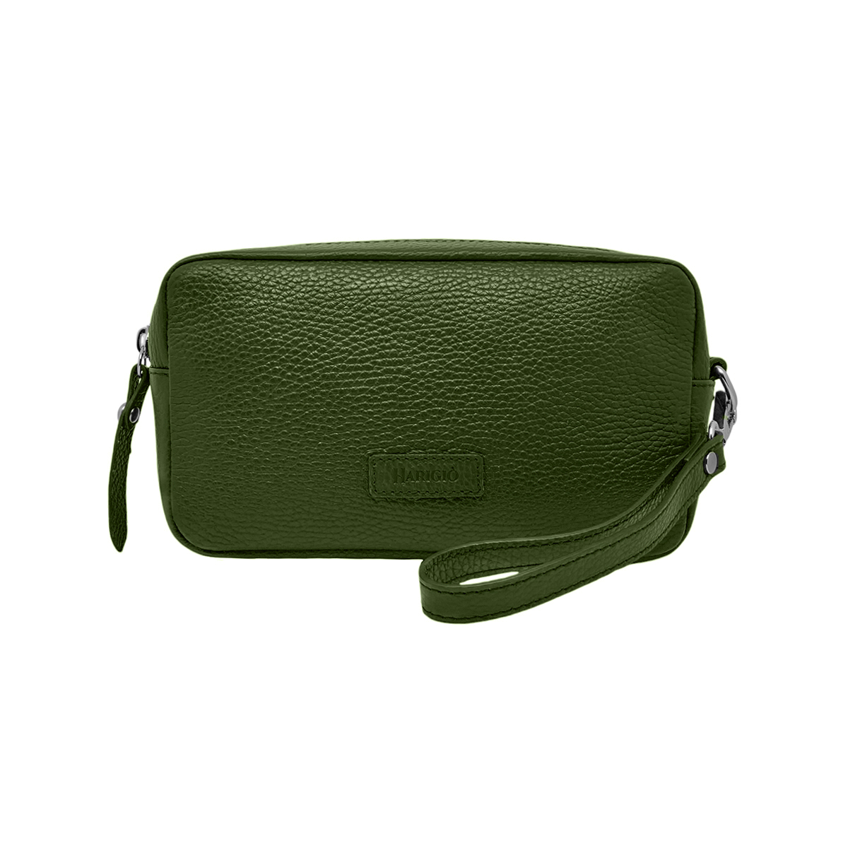 Borsello in vera pelle verde, marsupio da uomo maniglia da polso