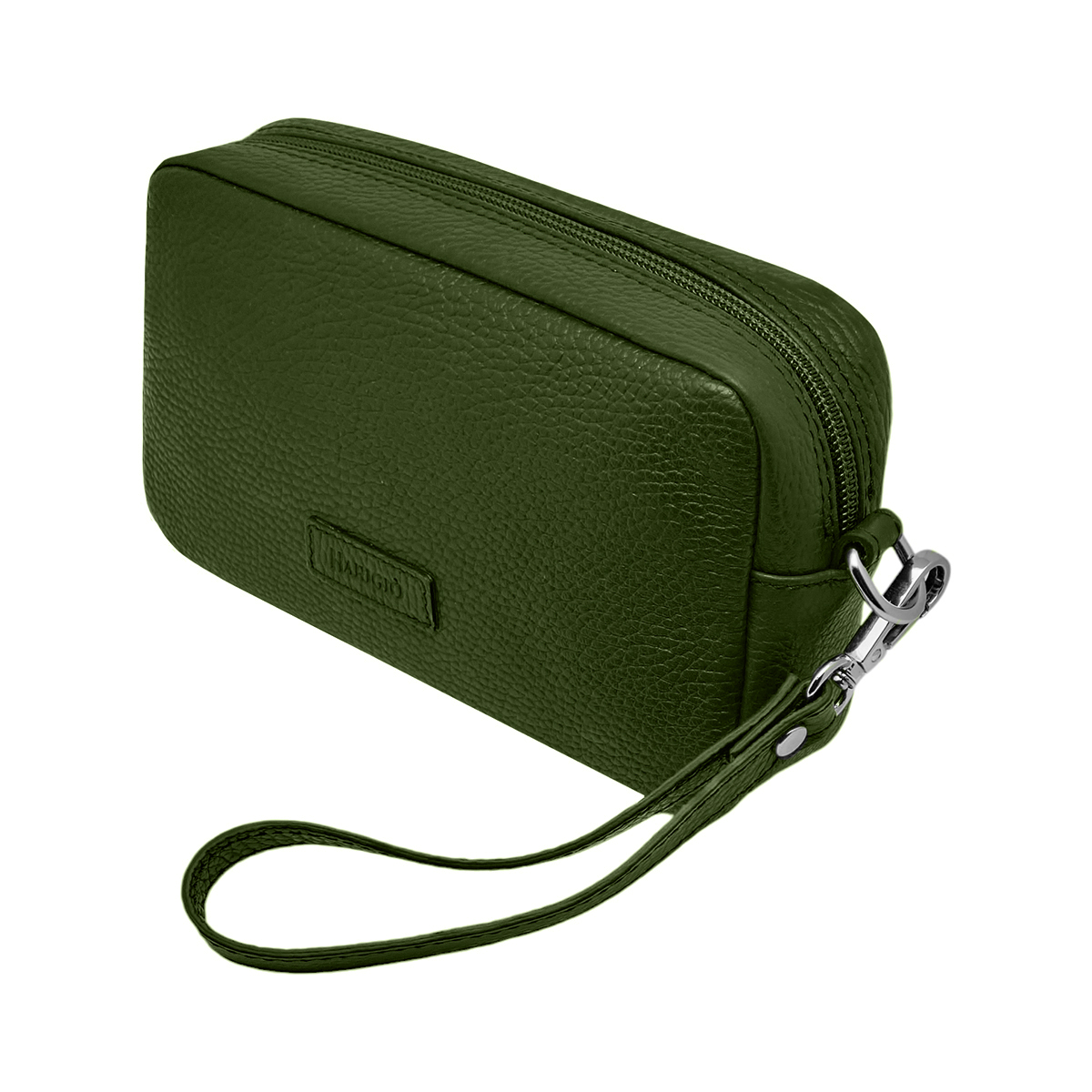 Borsello in vera pelle verde, marsupio da uomo maniglia da polso