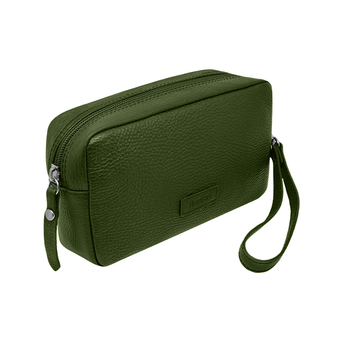 Borsello in vera pelle verde, marsupio da uomo maniglia da polso