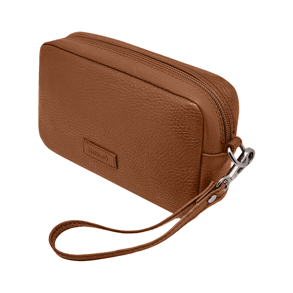Borsello da uomo marrone chiaro, marsupio vera pelle manico polso