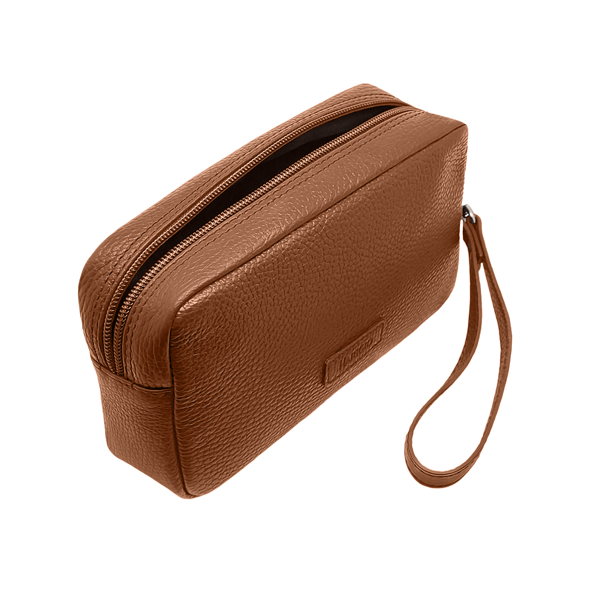 Borsello da uomo marrone chiaro, marsupio vera pelle manico polso