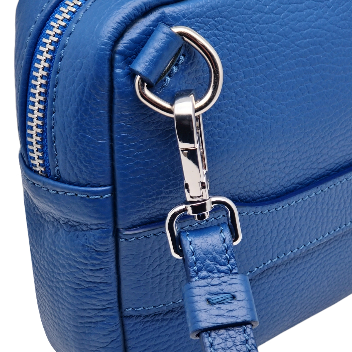 Pochette vera pelle da uomo azzurro, borsello manico polso removibile