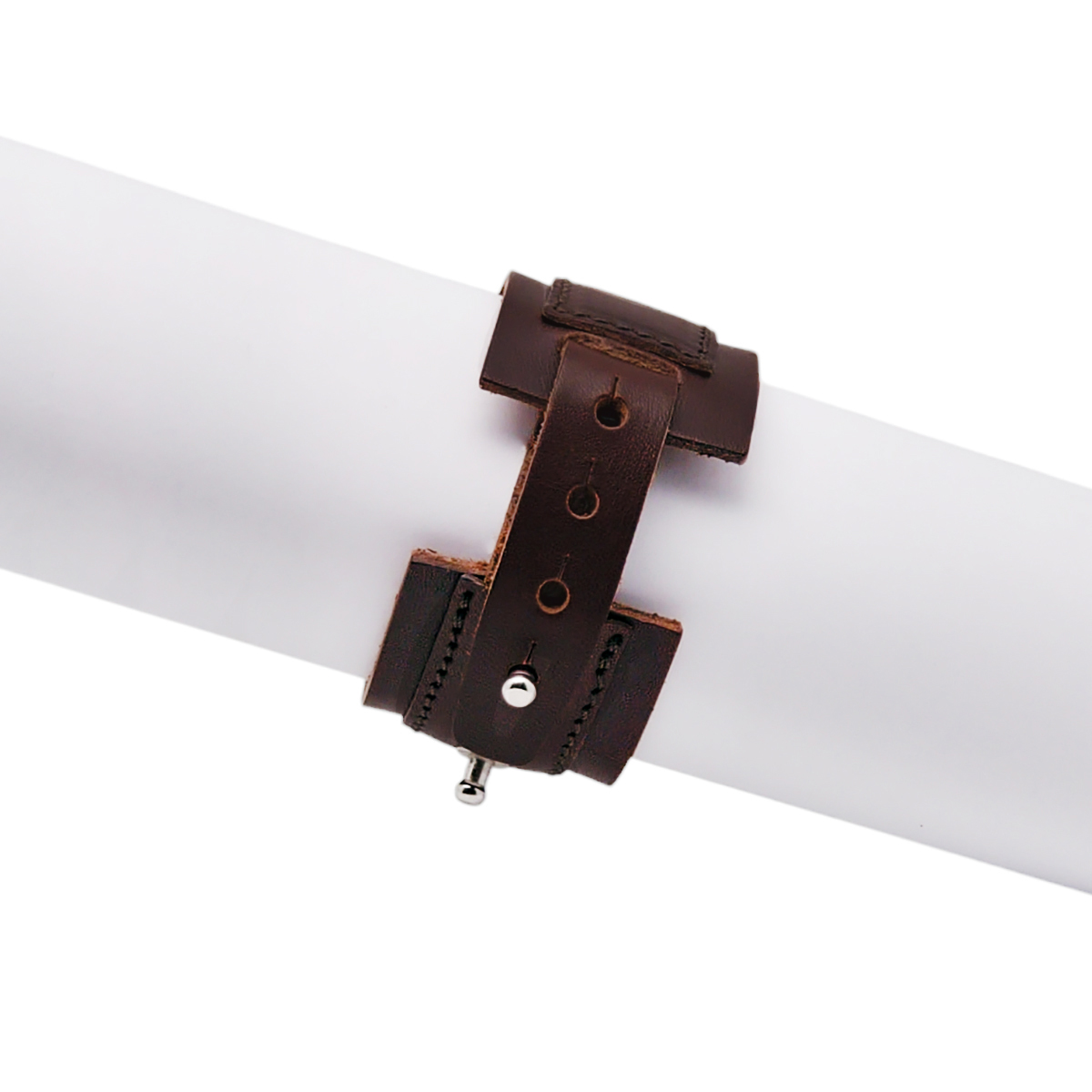 Bracciale unisex in vera pelle colore marrone, cinturino regolabile