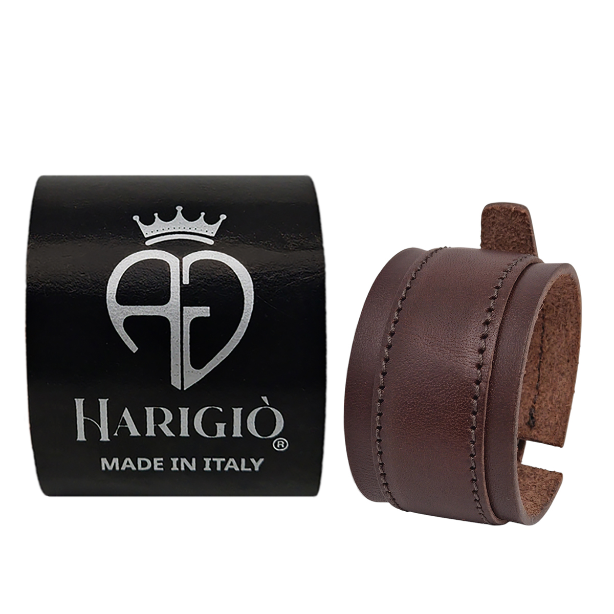 Bracciale unisex in vera pelle colore marrone, cinturino regolabile