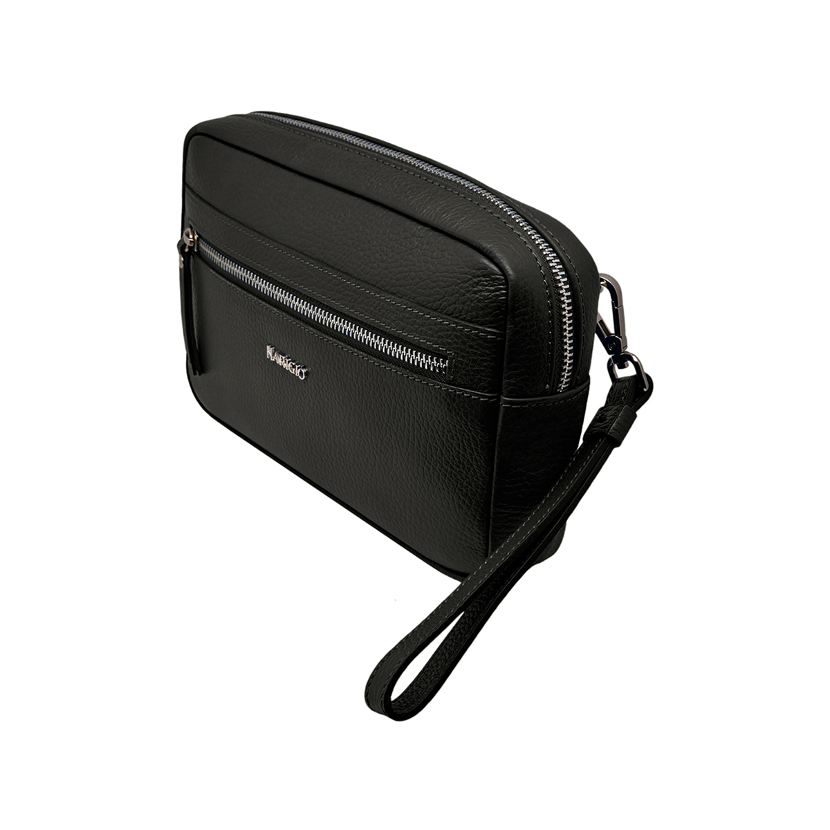 Pochette da uomo nero manico da polso removibile, borsello vera pelle