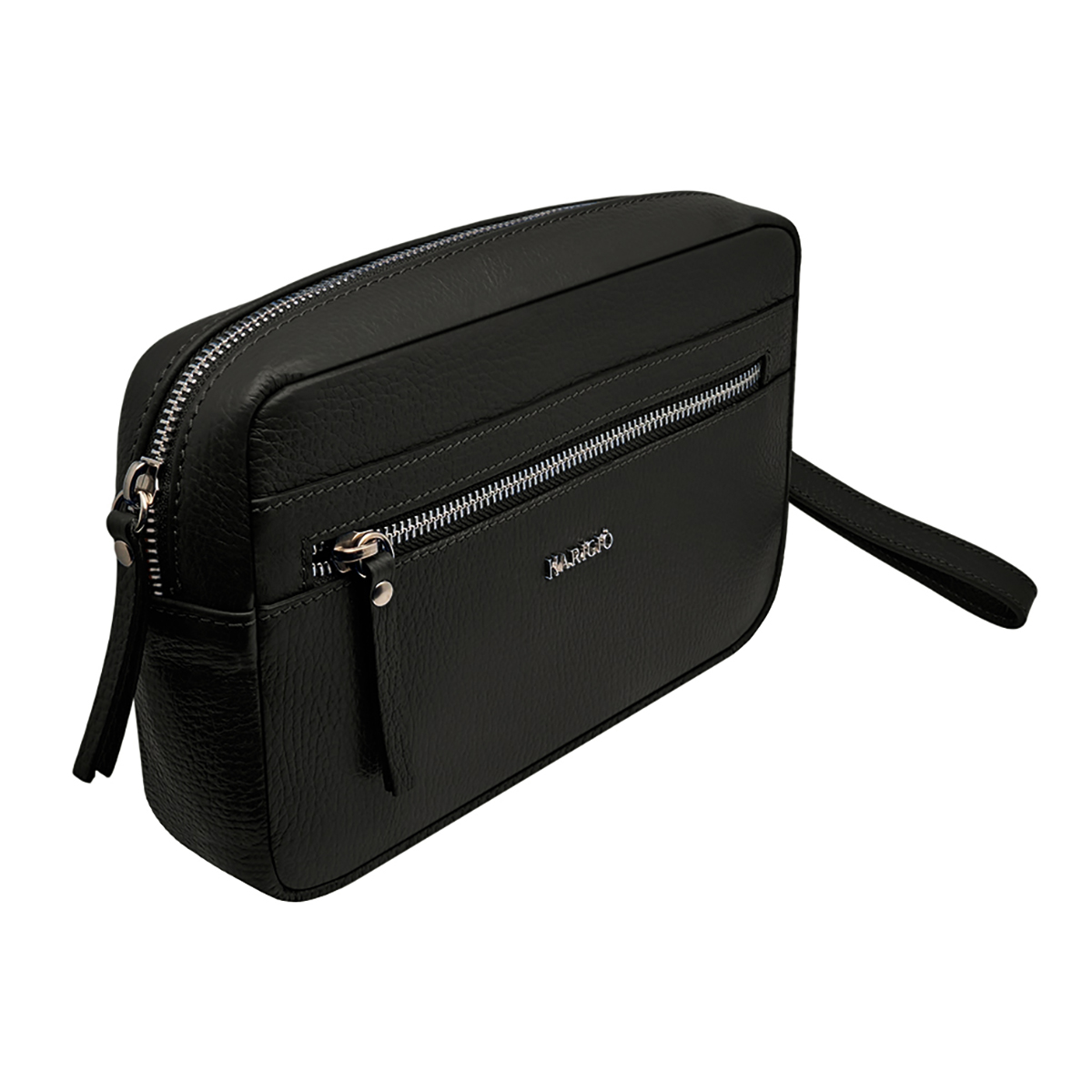 Pochette da uomo nero manico da polso removibile, borsello vera pelle