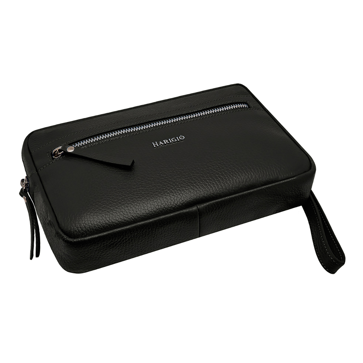 Pochette da uomo nero manico da polso removibile, borsello vera pelle