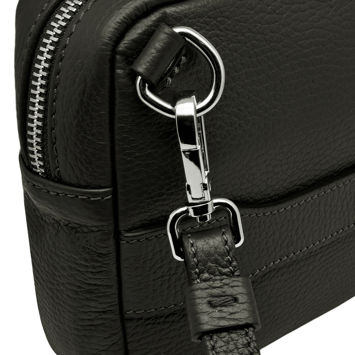 Pochette da uomo nero manico da polso removibile, borsello vera pelle