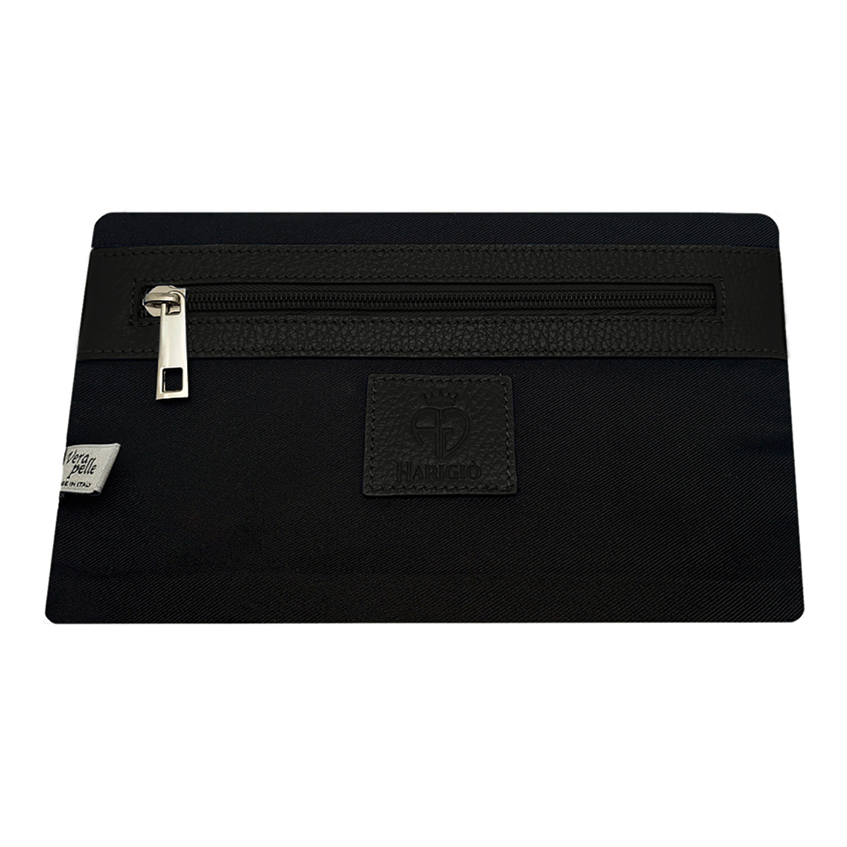 Pochette da uomo nero manico da polso removibile, borsello vera pelle