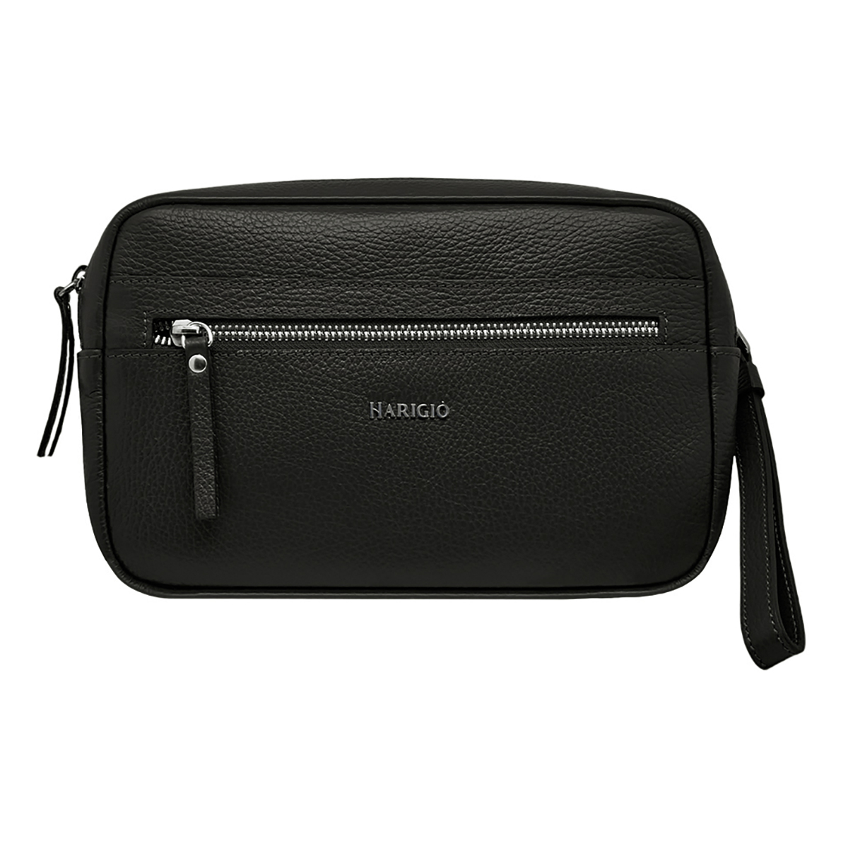 Pochette da uomo nero manico da polso removibile, borsello vera pelle