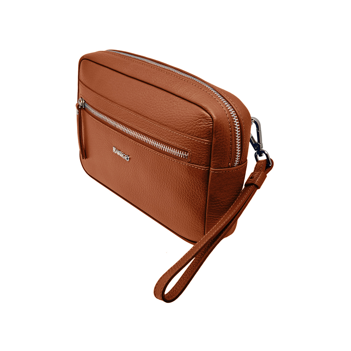 Pochette da uomo colore marrone chiaro, borsello a mano in vera pelle