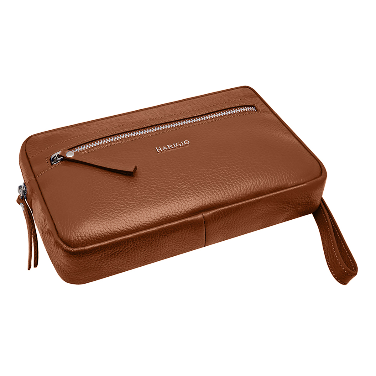 Pochette da uomo colore marrone chiaro, borsello a mano in vera pelle