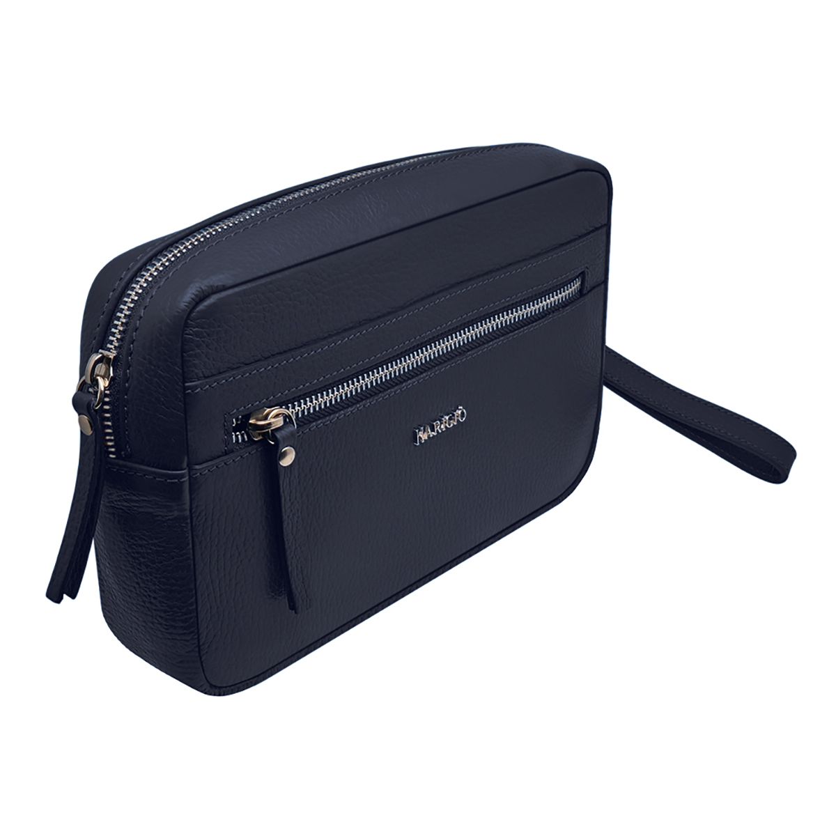 Pochette blu vera pelle da uomo, borsello da polso manico removibile