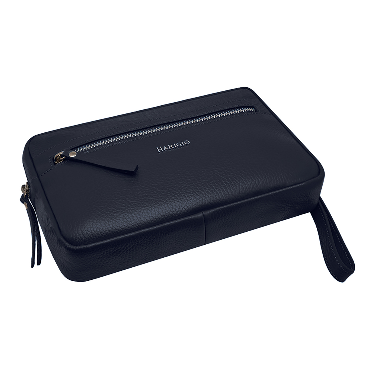 Pochette blu vera pelle da uomo, borsello da polso manico removibile