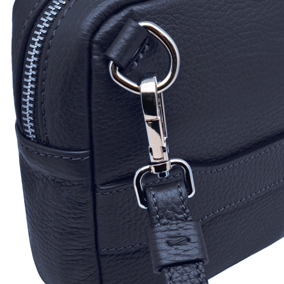 Pochette blu vera pelle da uomo, borsello da polso manico removibile