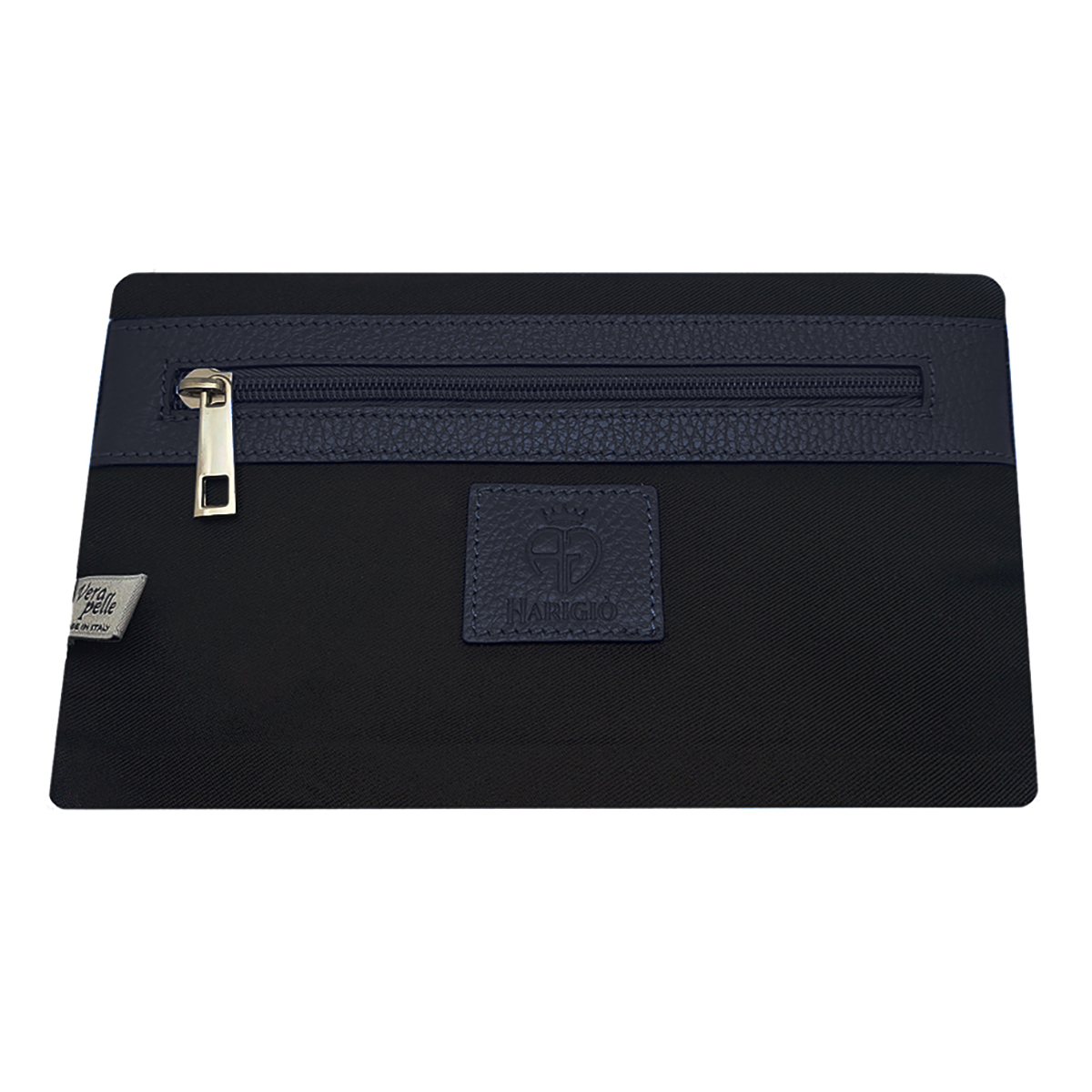 Pochette blu vera pelle da uomo, borsello da polso manico removibile