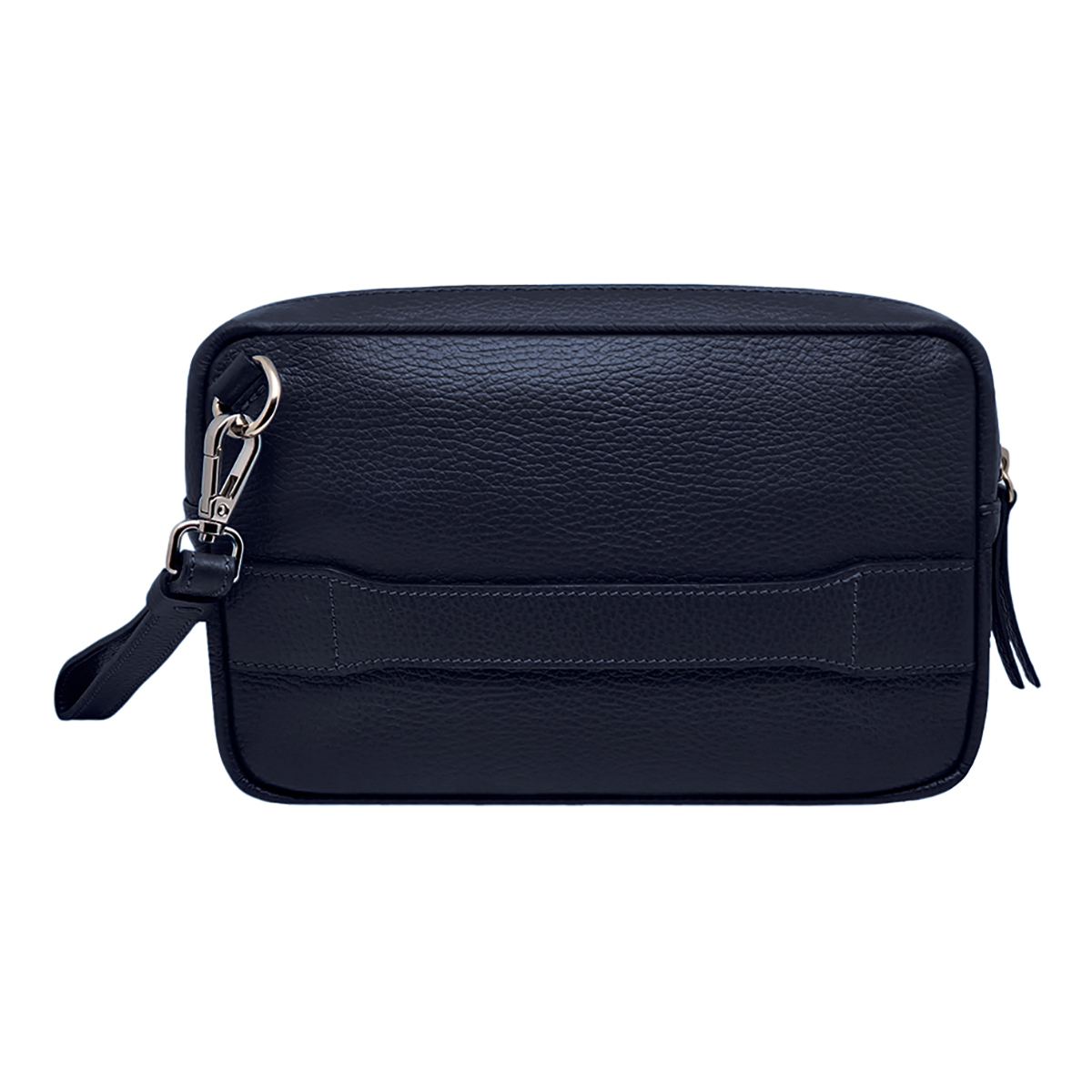 Pochette blu vera pelle da uomo, borsello da polso manico removibile