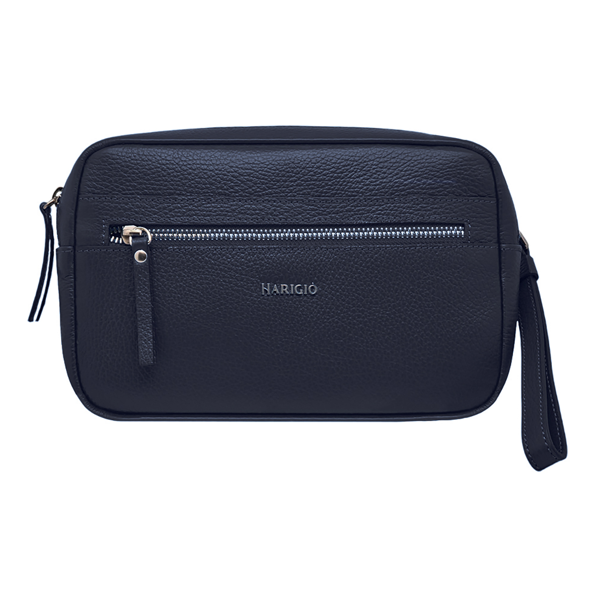 Pochette blu vera pelle da uomo, borsello da polso manico removibile