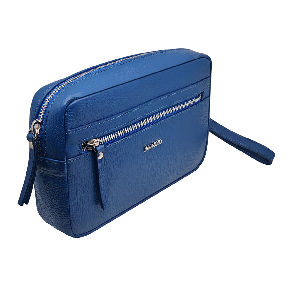 Pochette vera pelle da uomo azzurro, borsello manico polso removibile