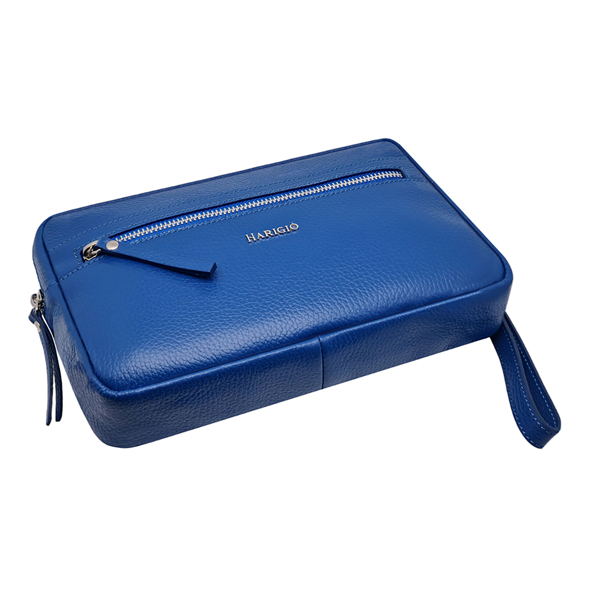 Pochette vera pelle da uomo azzurro, borsello manico polso removibile