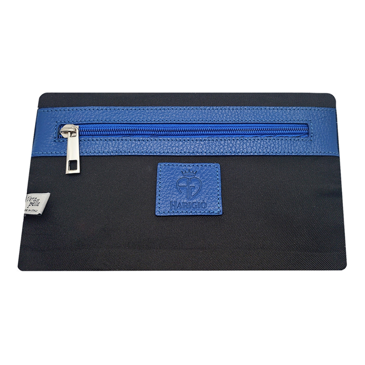 Pochette vera pelle da uomo azzurro, borsello manico polso removibile