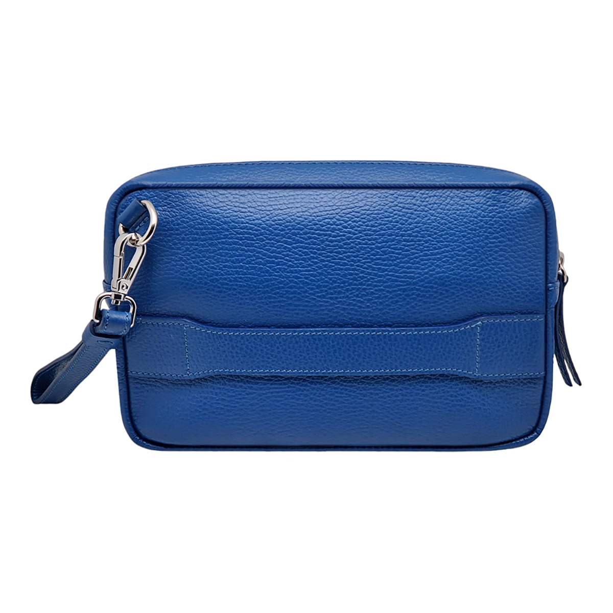 Pochette vera pelle da uomo azzurro, borsello manico polso removibile