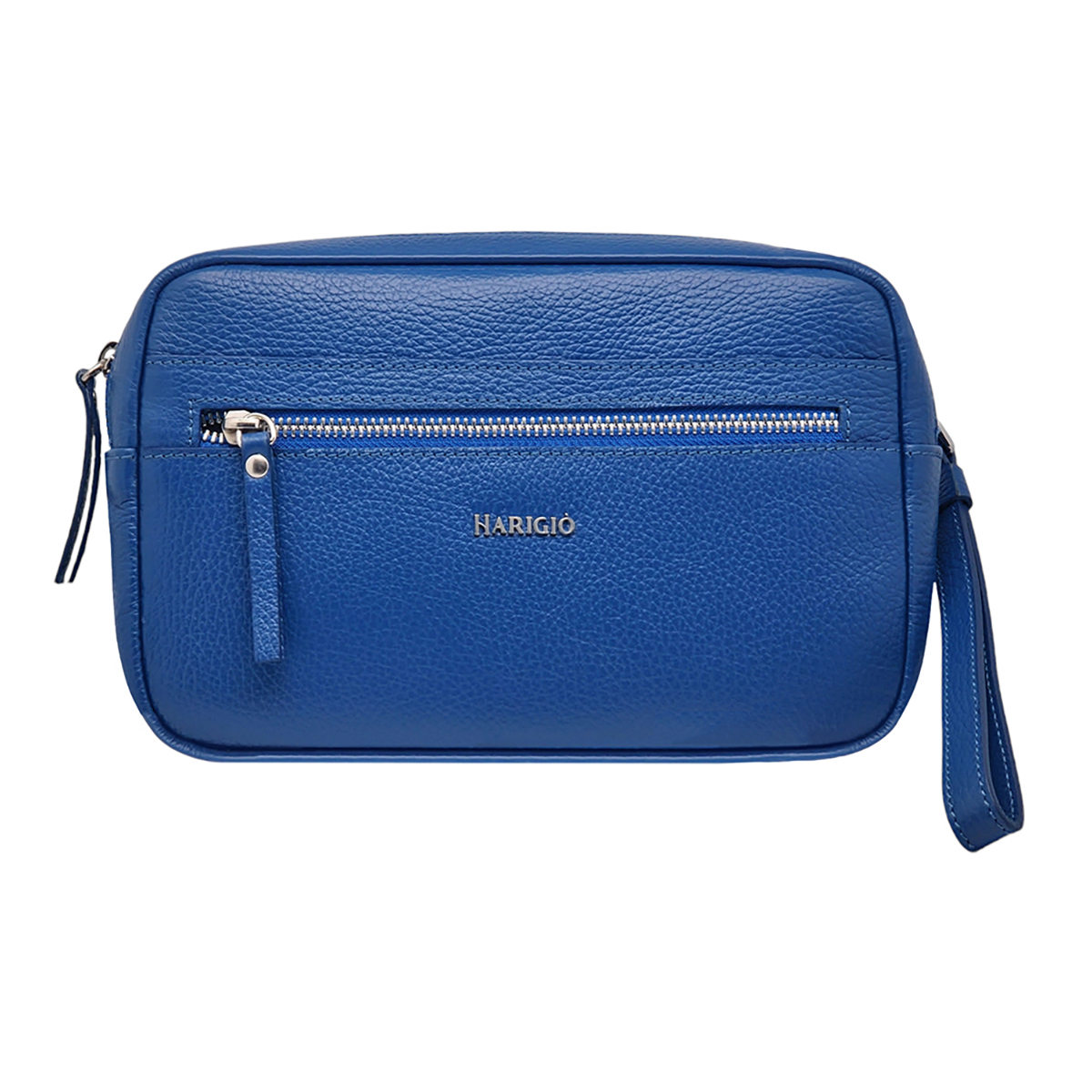 Pochette vera pelle da uomo azzurro, borsello manico polso removibile