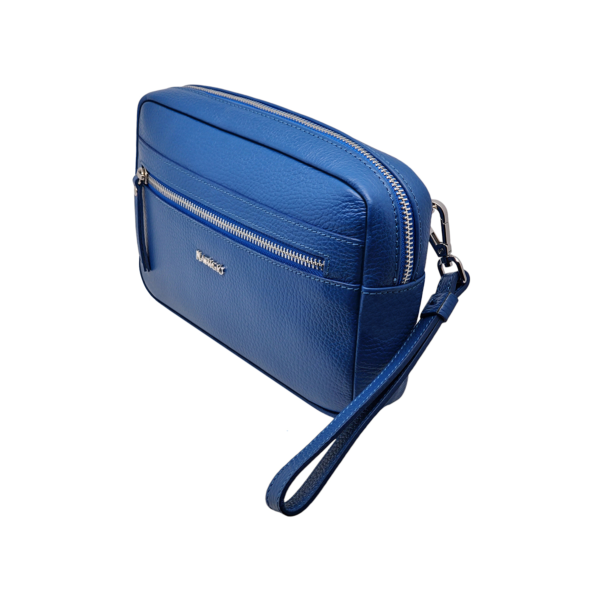 Pochette vera pelle da uomo azzurro, borsello manico polso removibile