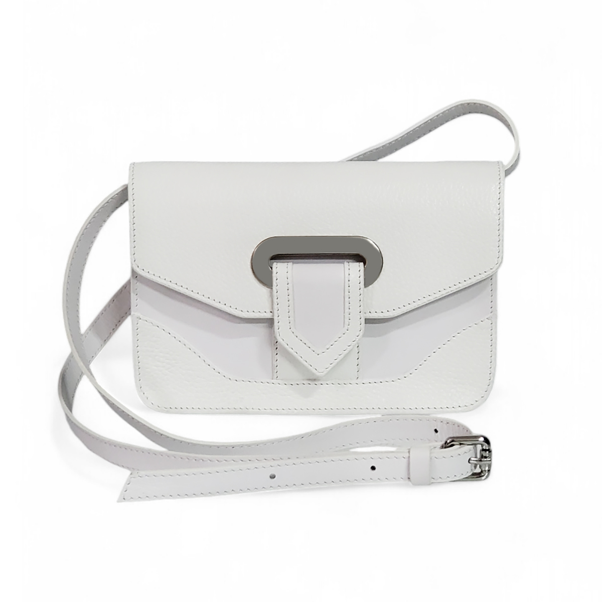 Borsa da donna in vera pelle bianca, con regolazione della tracolla