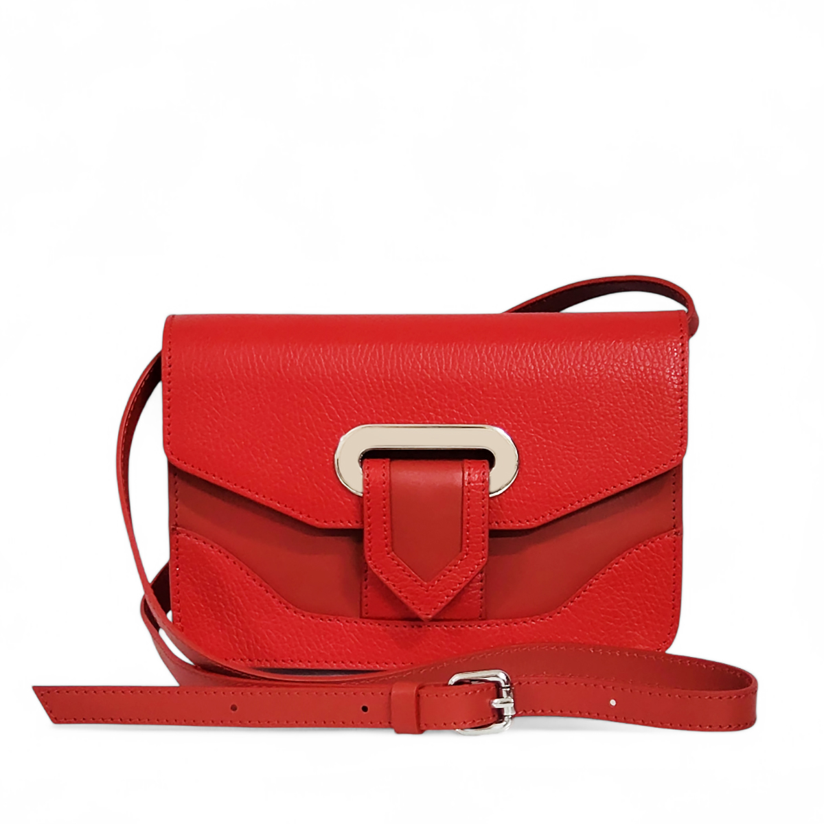 Borsa da donna vera pelle rossa, tracolla con regolazione misura