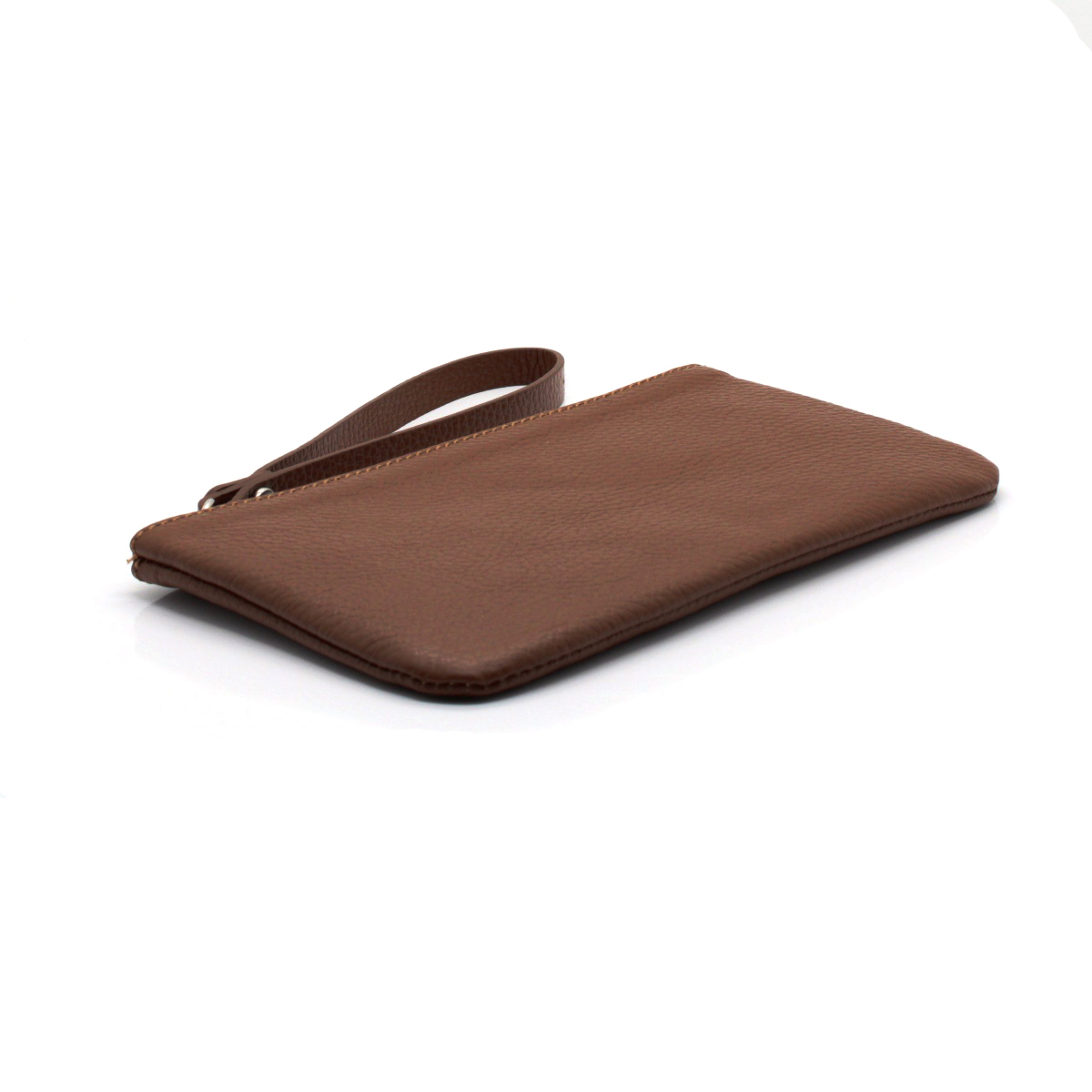 Pochette Unisex in Vera Pelle Colore Cuoio Borsello da Polso