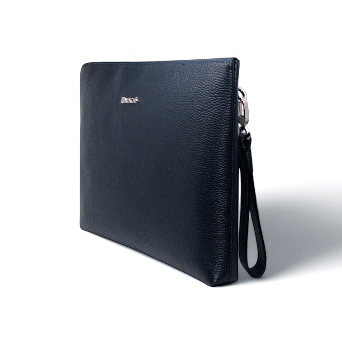 Borsa Portadocumenti Cartella Porta Tablet A4 in Vera Pelle Blu con Manico Removibile e Moschettone