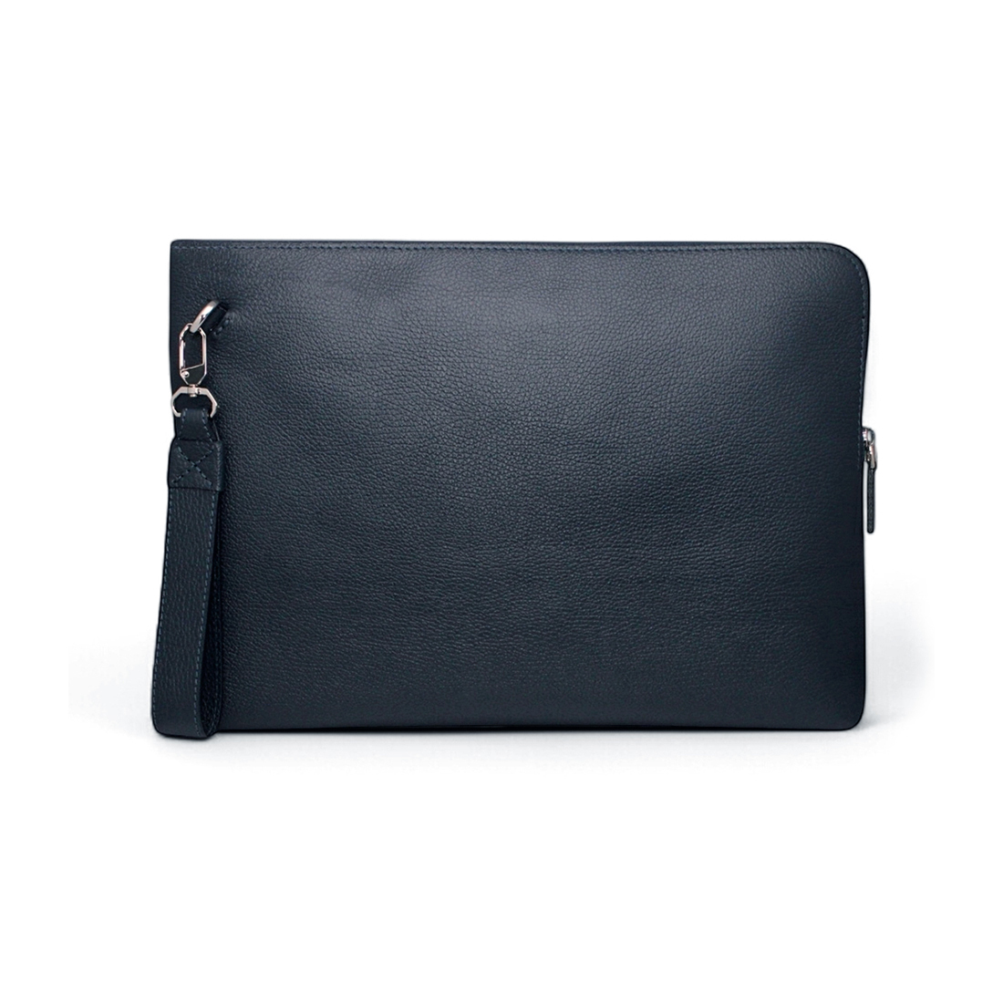 Borsa Portadocumenti Cartella Porta Tablet A4 in Vera Pelle Blu con Manico Removibile e Moschettone