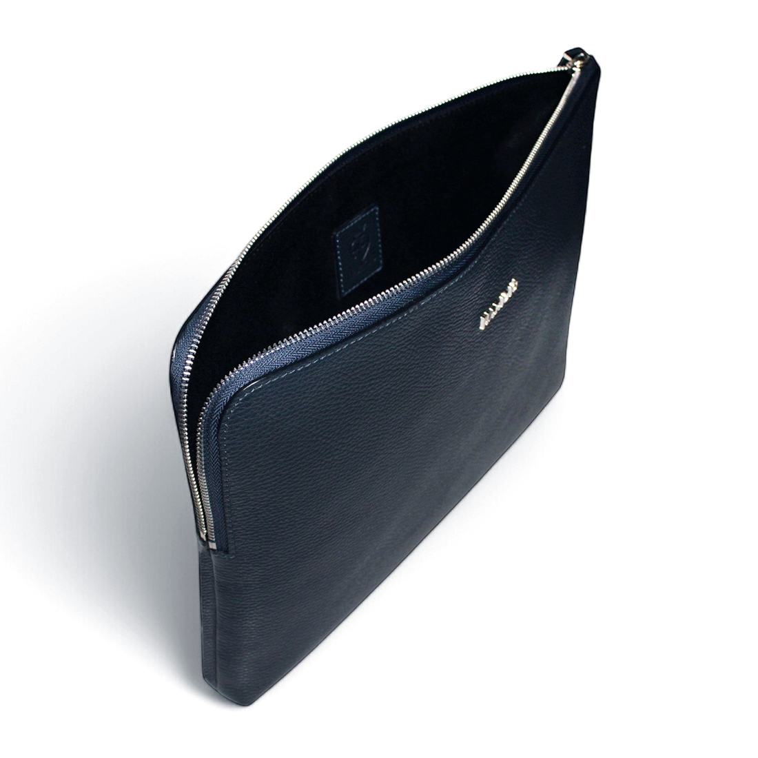 Borsa Portadocumenti Cartella Porta Tablet A4 in Vera Pelle Blu con Manico Removibile e Moschettone