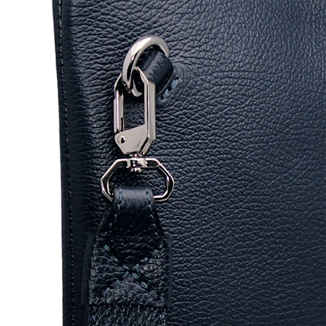 Borsa Portadocumenti Cartella Porta Tablet A4 in Vera Pelle Blu con Manico Removibile e Moschettone