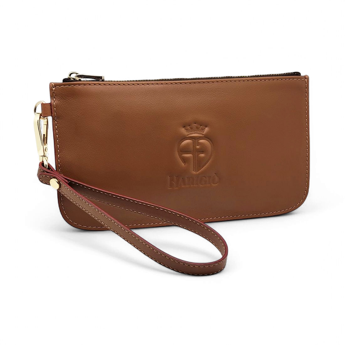 Pochette da Polso Unisex in Vera Pelle Cuoio Chiusura Lampo e Manico Removibile