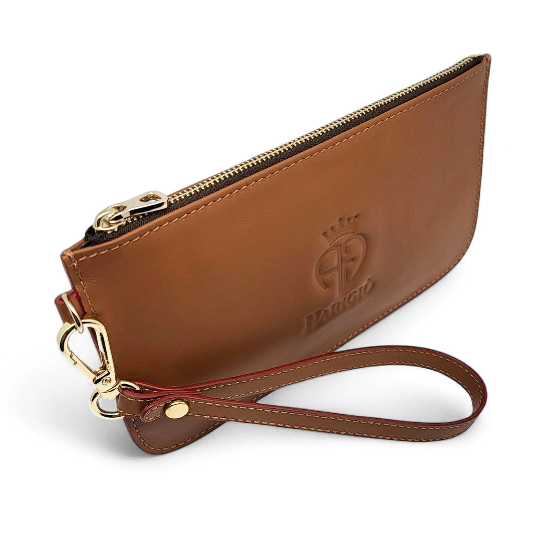 Pochette da Polso Unisex in Vera Pelle Cuoio Chiusura Lampo e Manico Removibile