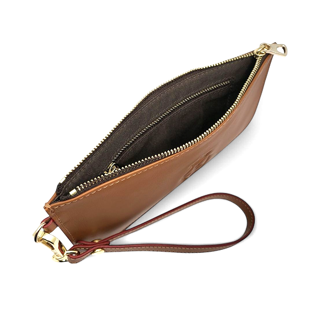 Pochette da Polso Unisex in Vera Pelle Cuoio Chiusura Lampo e Manico Removibile