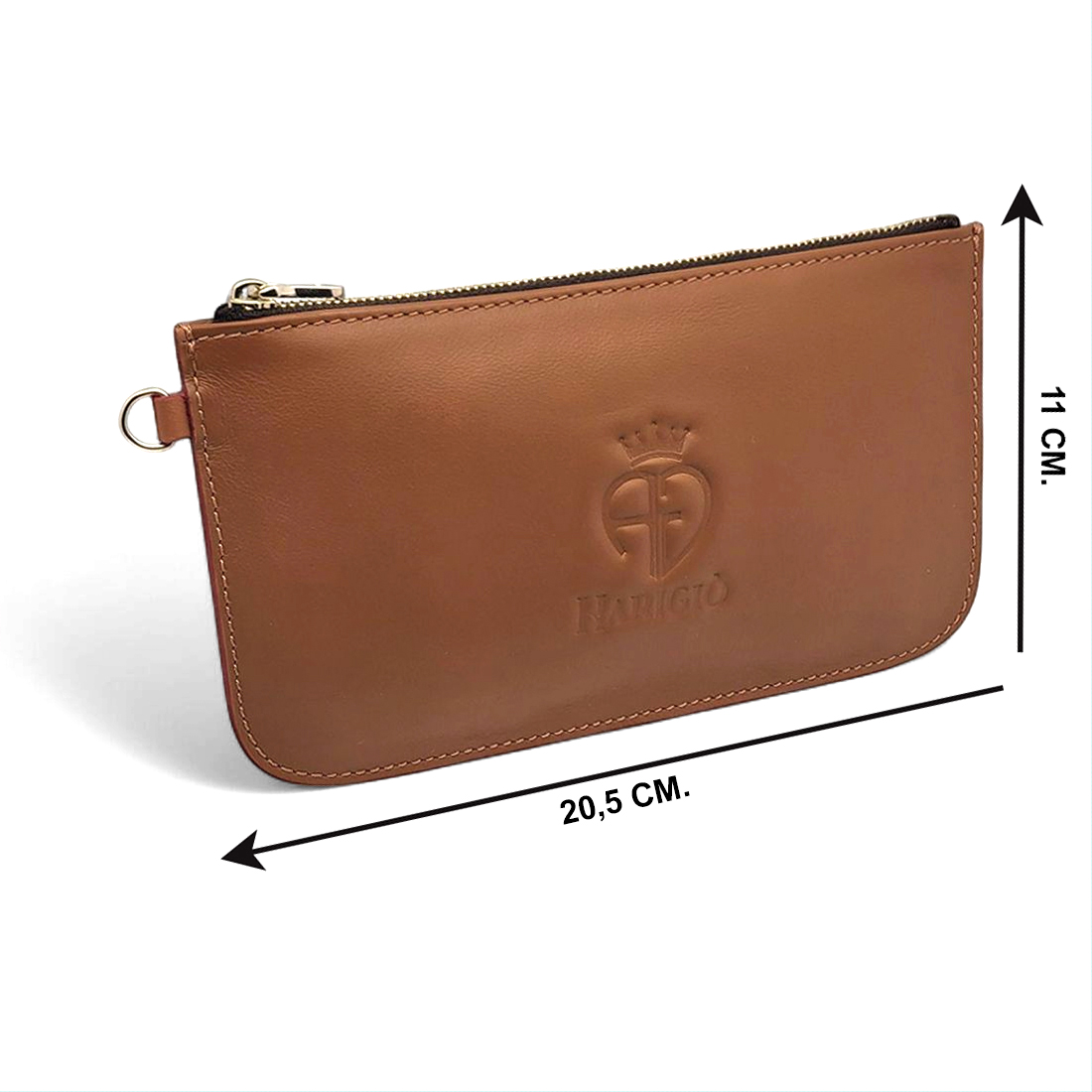 Pochette da Polso Unisex in Vera Pelle Cuoio Chiusura Lampo e Manico Removibile